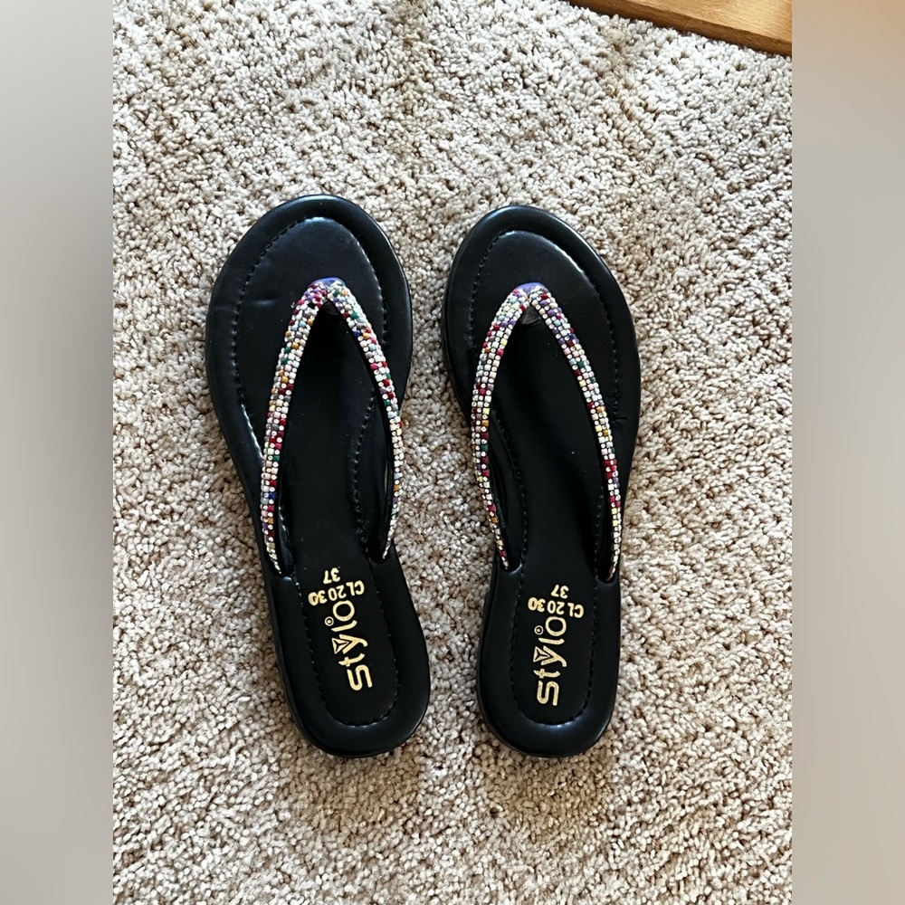 Stylish Black Beaded Flip Flops